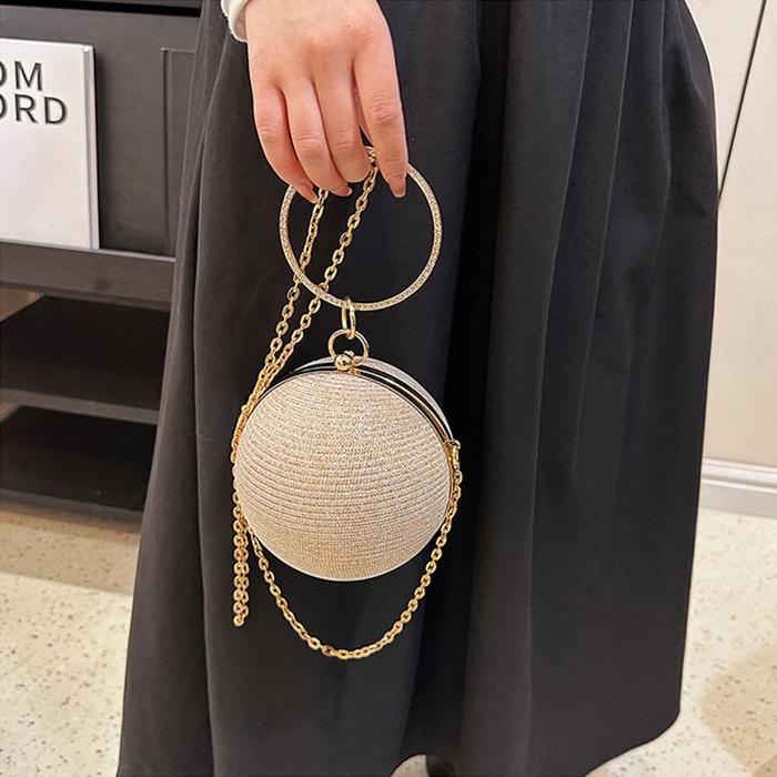 Tas Pesta Wanita Bulat Elegan | Clutch Party Bag Fashion Gold Silver 17cm