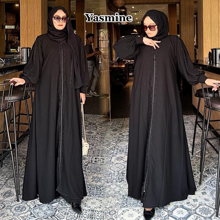 Muslim_id. - Abaya Hitam Gamis Wanita Terbaru Turkey Dubai Yasmine Dress Umroh Arab Muslim Bordir Tu