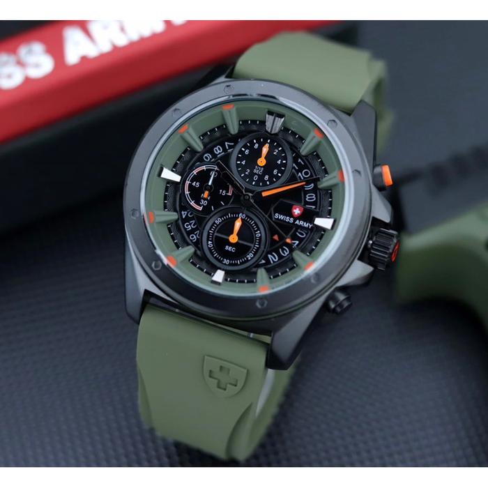 BEST NEW JAM TANGAN PRIA SWISS PREMIUM CHRONOGRAPH STOPWATCH DATE SILICONE RUBBER STRAP INCLUDE BOX