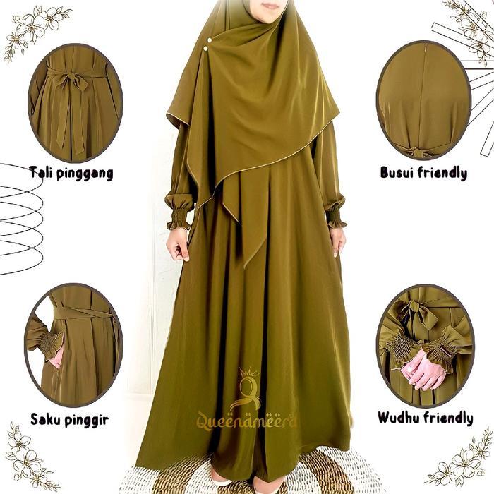 Muslim_id. - ABAYA QUEEN Set Hijab Segi empat Syar'i 130×130 bahan Wolfis Grade A \ Gamis \ Dress ca