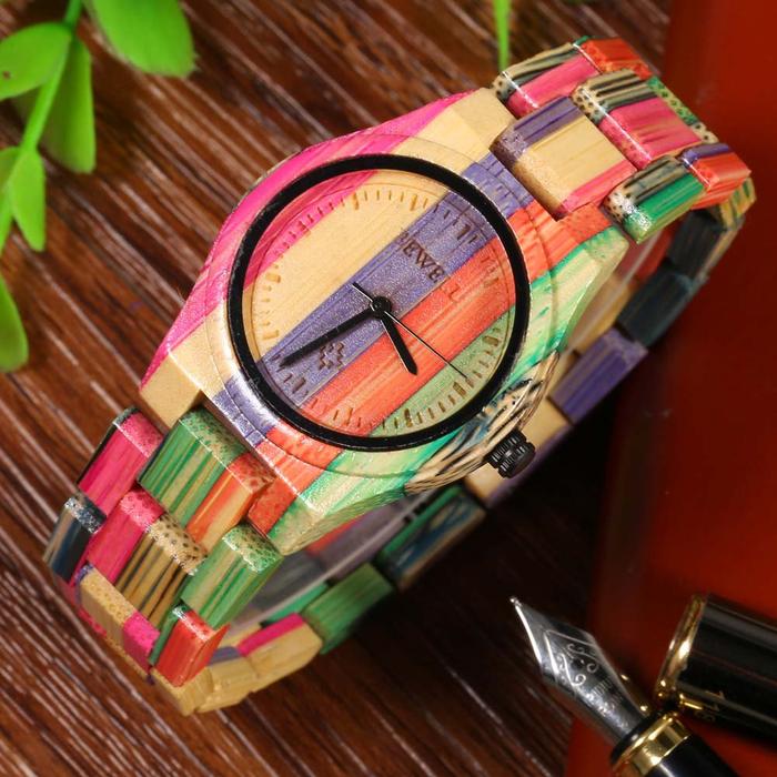 Jam Tangan Wanita BEWELL Luxury Brand Women Quartz Watch, Handmade Colorful Bamboo Wood Fashion Casu