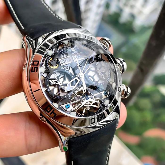 Jam Tangan Pria Reef Tiger/RT Sport Watch For Men Skeleton Luminous Watch Year Month Date Day Rose G
