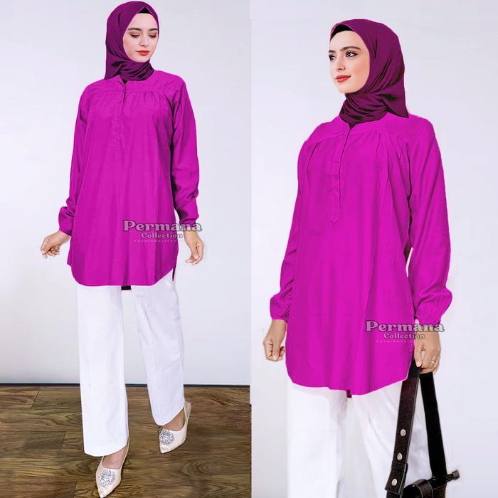 Baju Atasan Blus Wanita Blouse Magenta Kemeja Jumbo Fashion Muslim Rayon Viscose Nyaman Santai Panja