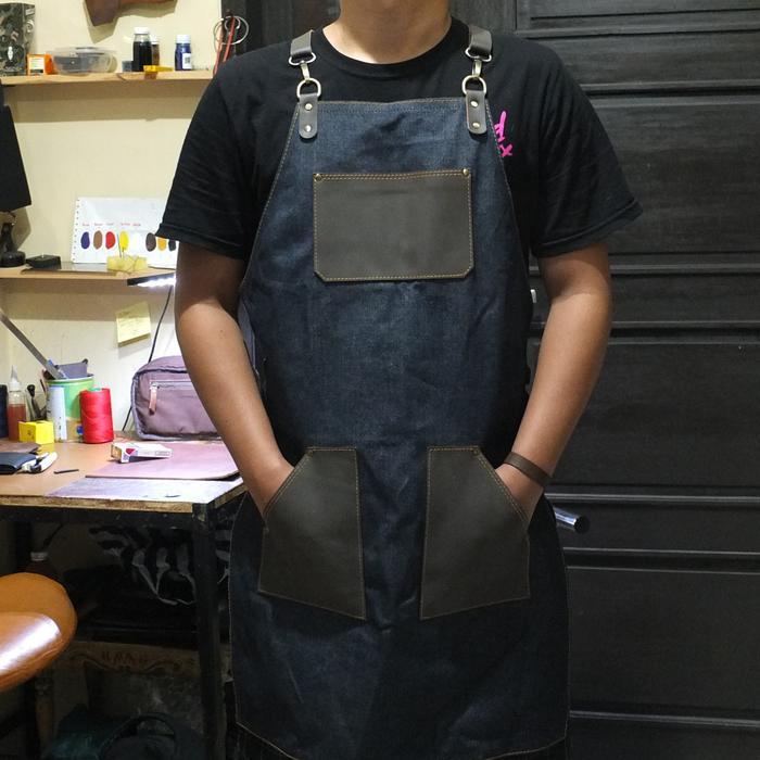 Ready Gan Apron Barista Celemek Kulit Asli Kanvas Ready Gan