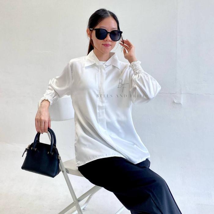 ZEYA Satin Blouse V-Neck / Satin Top Kantor Casual Wanita / Blus Kerah Satin Casual Look / Atasan Fo