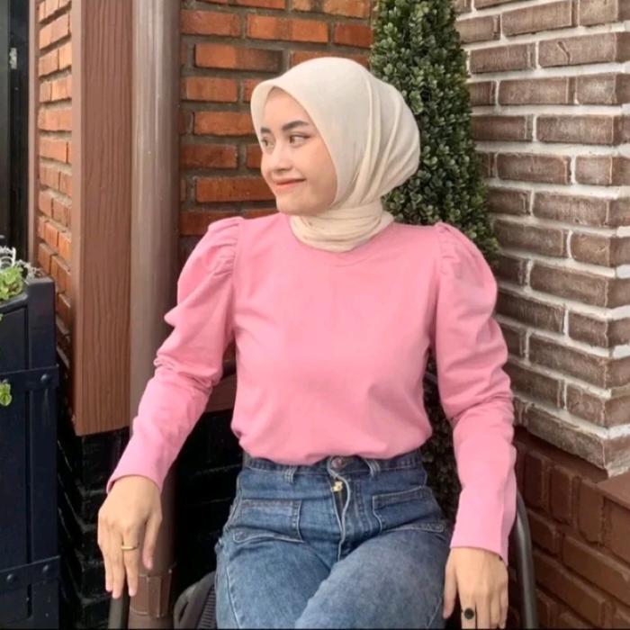 PUFFY BLOUSE TANGAN BALON KNIT WAFFLE // BLOUSE WANITA LENGAN BALON