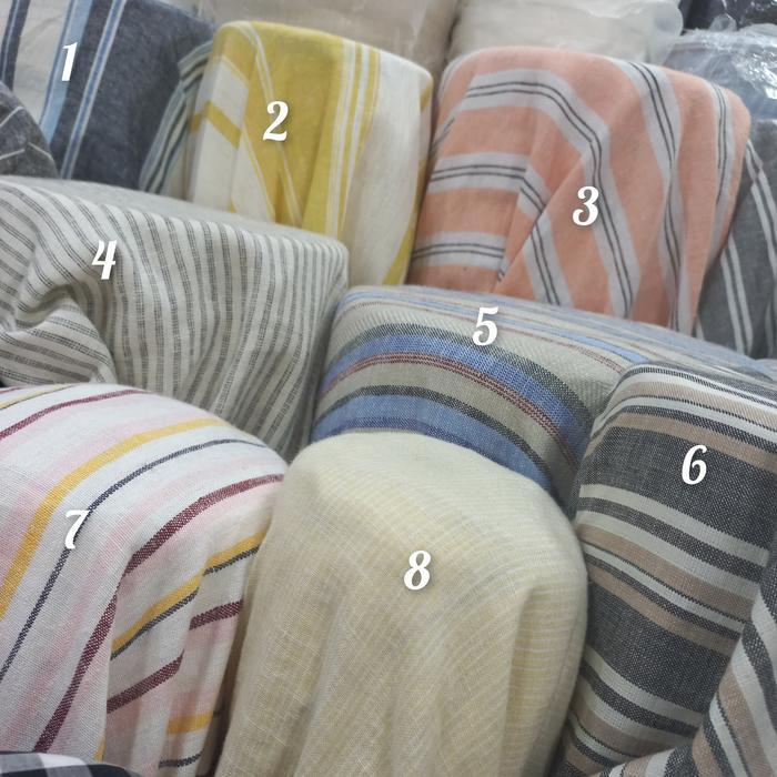 Kain katun linen salur.bahan katun linen motif garis.linen rami.linen