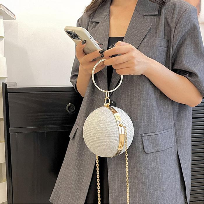 Party Clutch Tas Pesta Bulat Selempang Elegan dengan Kapasitas Besar - Wrist Bag Evening Bag Tas Tan