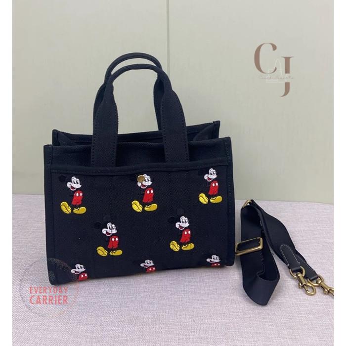 COACH Disney x 2way Cargo Tote Bag 20 Black Cotton Canvas Mickey Mouse
