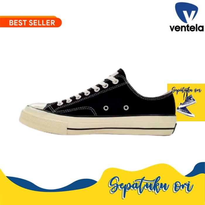 [DISKON] Sepatu Ventela BTS 70s Low Black Natural Black White Original | Sepatu Sekolah Hitam Sneake