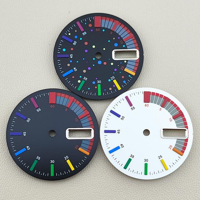 Aksesoris Jam Tangan NH36 dial watch dial 28.5mm green luminous watch dial Custom Logo Rainbow color
