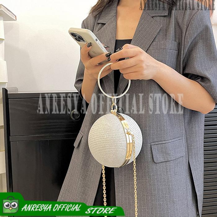 Party Clutch Tas Pesta Bulat Elegan Tas Selempang Wanita Evening Bag Tas Tangan Wrist Bag Fashion Ta
