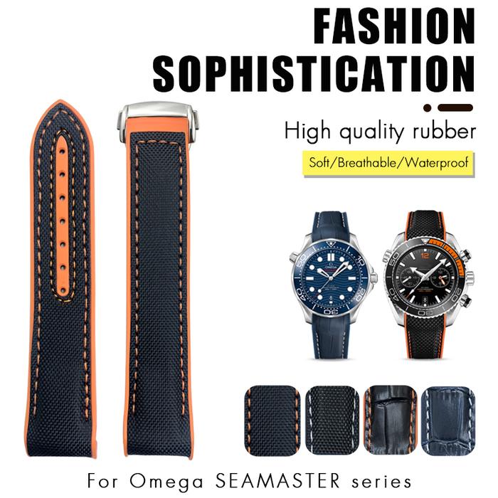 Aksesoris Jam Tangan 19mm 20mm 21mm 22mm Curved Nylon Rubber Watchband for Omega Seamaster 300 Speed