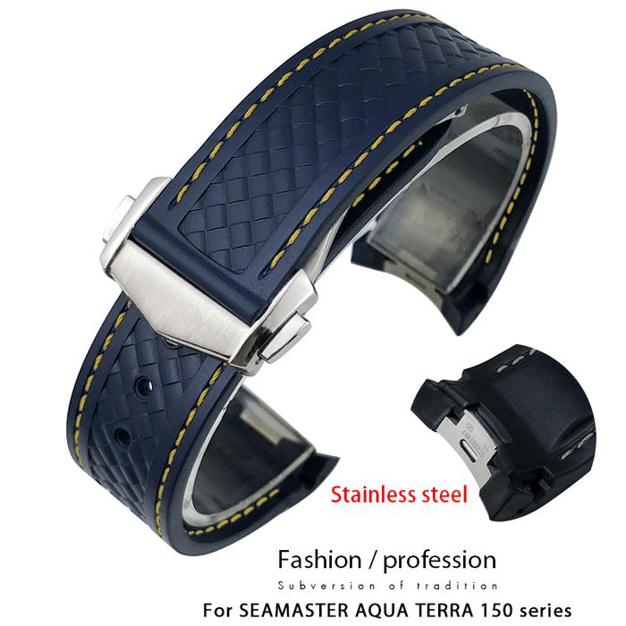 Aksesoris Jam Tangan Top Quality FKM Fluororubber 19mm 20mm 21mm Watchband for Omega Seamaster Aqua 