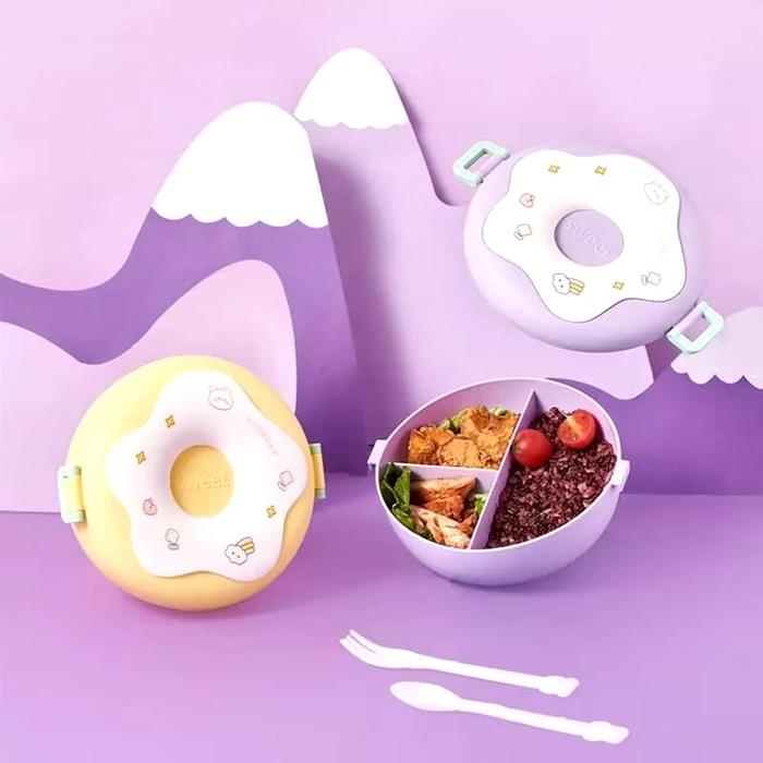 Kotak Makan Karakter Bento Lunch Box Donat BPA /Tempat Bekal Makanan 3 Sekat Tepak Makan