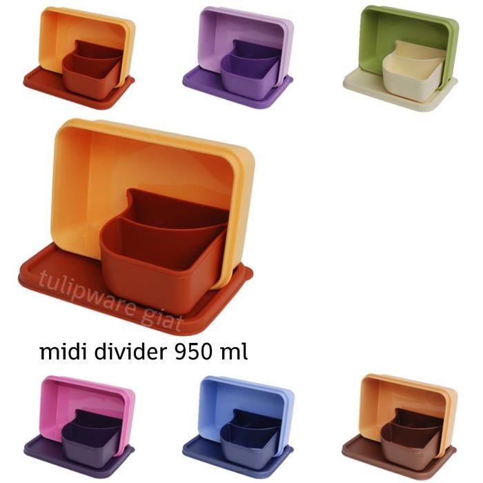 Twin Tulipware KOTAK BEKAL SEKOLAH BERSEKAT 950 ml Midi Square and Fun with Divider Asri Tulipware