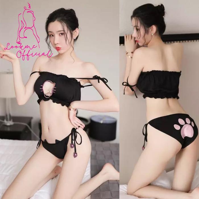 ORIGINAL Set Lingerie Wanita Cosplay Kucing Neko Anime Jepang Seksi Baju Kostum Sexy