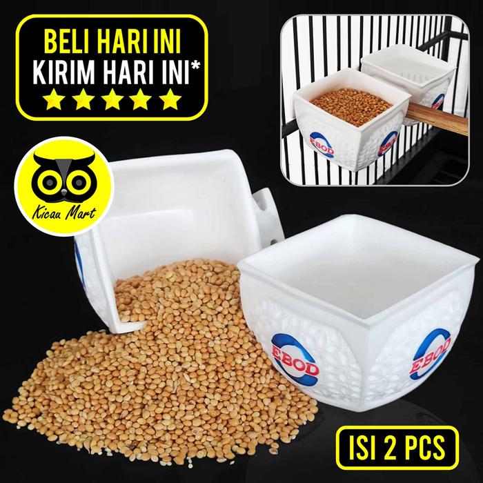KICAU MART Cepuk Fiber Ebod Jaya Fullset Wadah Tempat Pakan Minum Burung Cepuk Cangkir Fiber Putih E