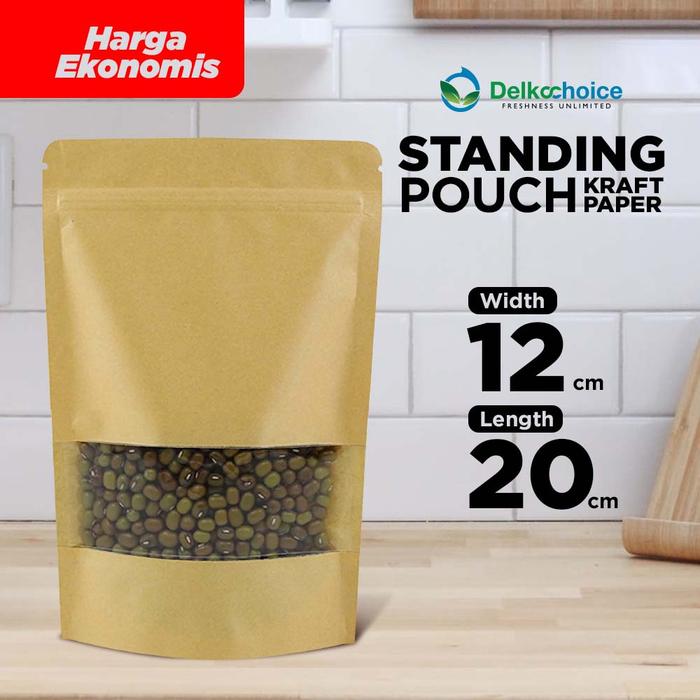 Standing Pouch Kraft Paper Ekonomis Window - Kemasan Snack 12x20