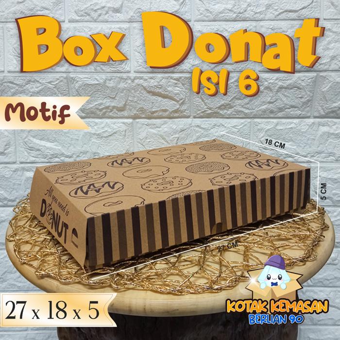Box Donat isi 6 Motif/Dus Donat isi 6 Kraft Laminasi Isi 50 Pcs