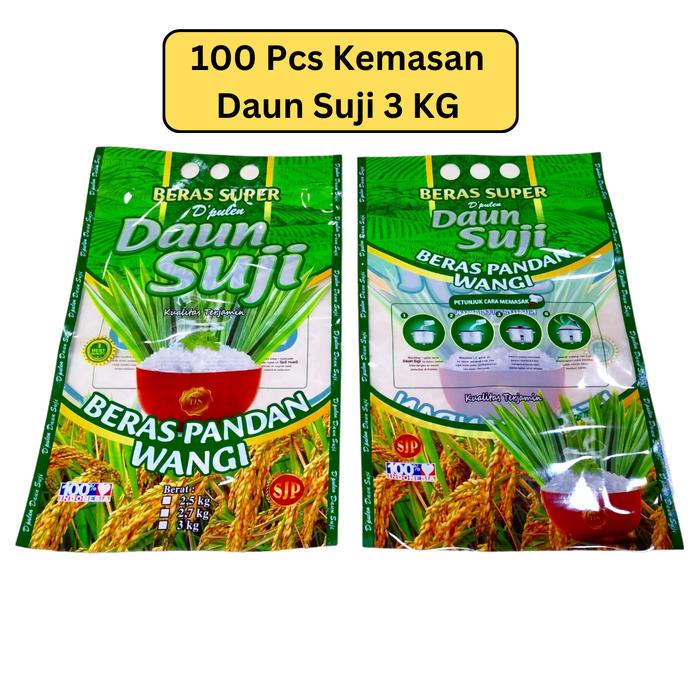 100 Pcs Daun Suji 3 KG Kemasan Plastik Beras Laminasi bahan Nylon lldpe Kemasan Beras Zakat