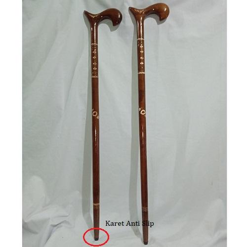 Teken Tongkat Kayu Jati Panjang 85 cm Alat Bantu Jalan Lansia Dilengkapi Karet Anti slip Real-pict