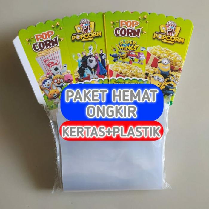 Kertas dan Plastik popcorn 12x6cm box popcorn kemasan popcorn wadah popcorn bungkus popcorn kemasan 