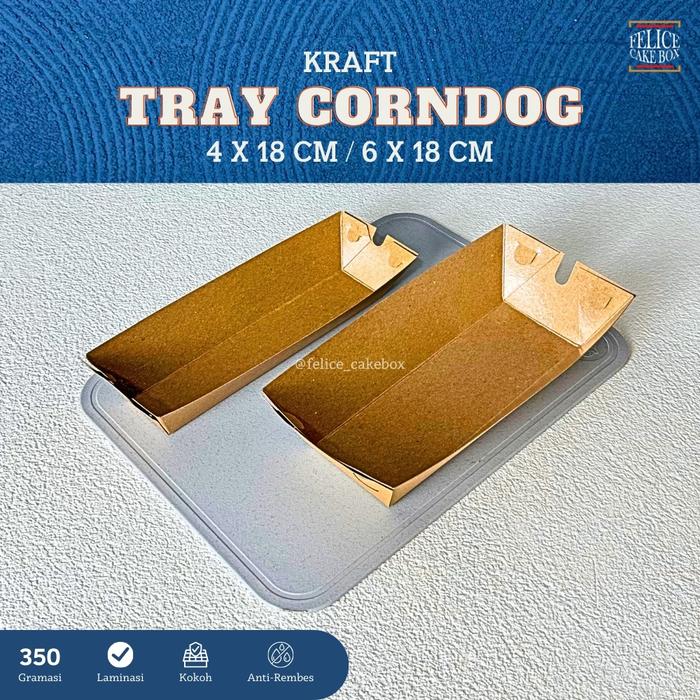50 pcs | PAPER TRAY CORNDOG FOODGRADE / BOX HOTANG LAMINASI / BOX SOSIS BAKAR TANPA TUTUP KRAFT / BO