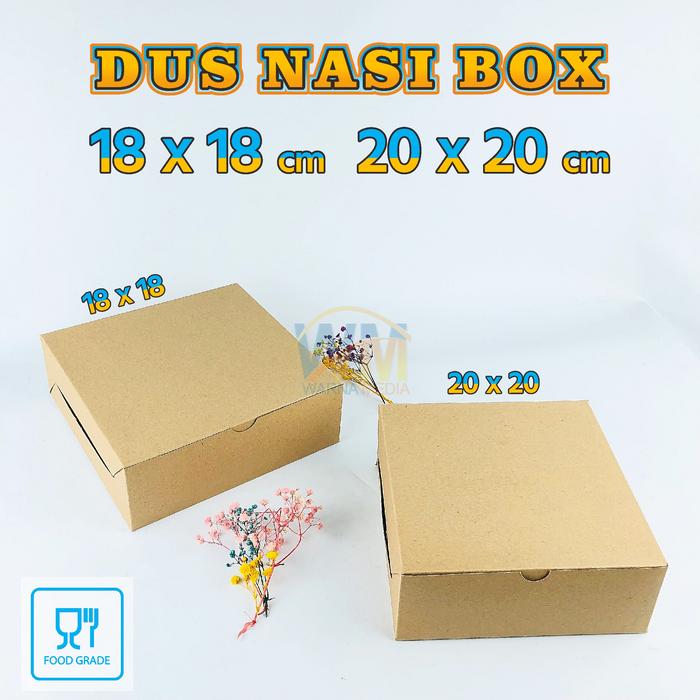 (isi 25pcs) KOTAK BOX NASI 18x18 / DUS CATERING 18X18 / BOX CAKE KRAFT LAMINATING BROWN / DUS LAMINA