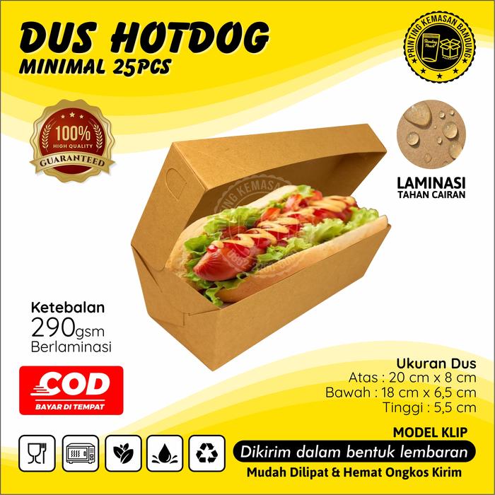 (PAKET 25 PCS) Box Hot Dog Hotdog Paper Kraft 290gsm Dus Kemasan Makanan Sosis Bakar Pisang Nugget C