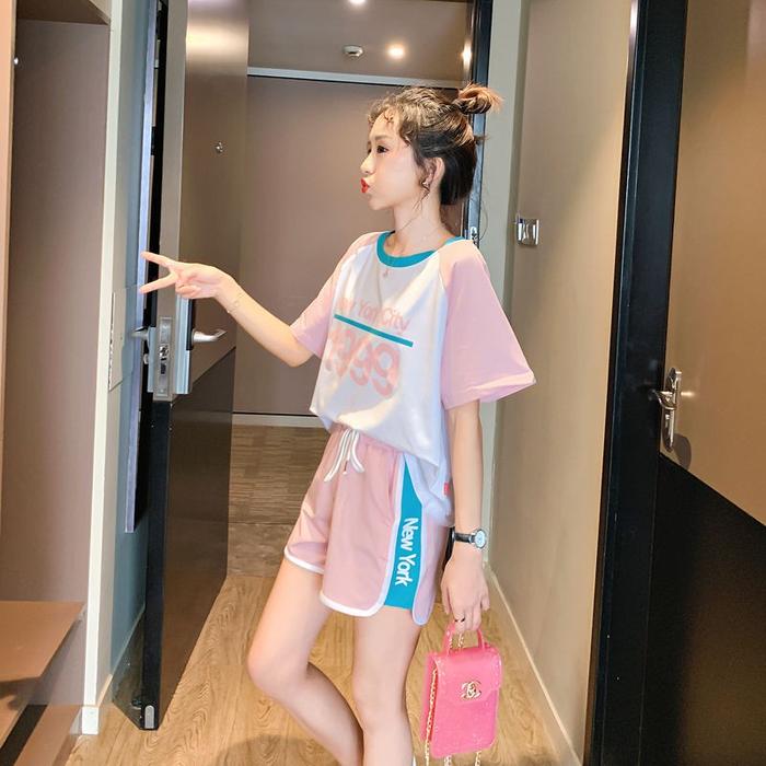KSE06 set setelan baju olahraga wanita pendek import korea