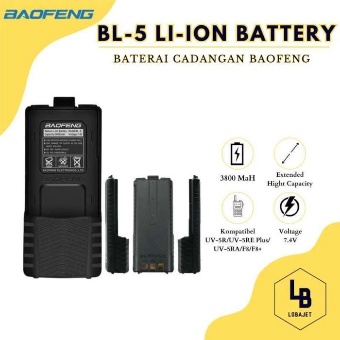 Baterai Cadangan Kapasitas Besar 3800mAh untuk BAOFENG UV-5R UV-5RE