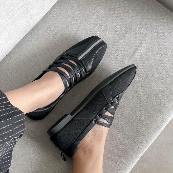 Blow Nio Sneakers Flatshoes MINNIK 0014 Wanita - Canvas Hitam, Abu, Ivory Gum