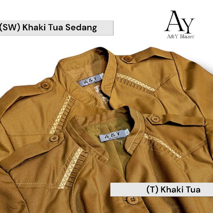 [01] A&Y Blazer Baju Seragam PDH Guru / PNS Wanita Warna Khaki Tua & Khaki Muda BAHAN Katun TOYOBO P