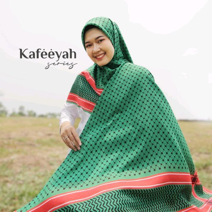 Hijab jilbab persegi jumbo ukuran 140x140 cm wanita syar'i motif kafeeyah Palestina Palestin kerudun