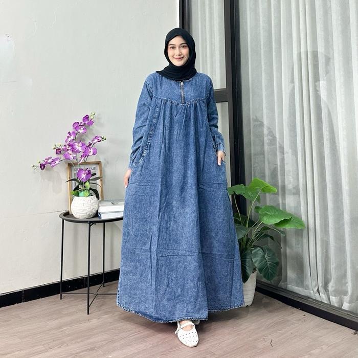 Gamis Jeans Resleting All size LD 110 ke LD 115