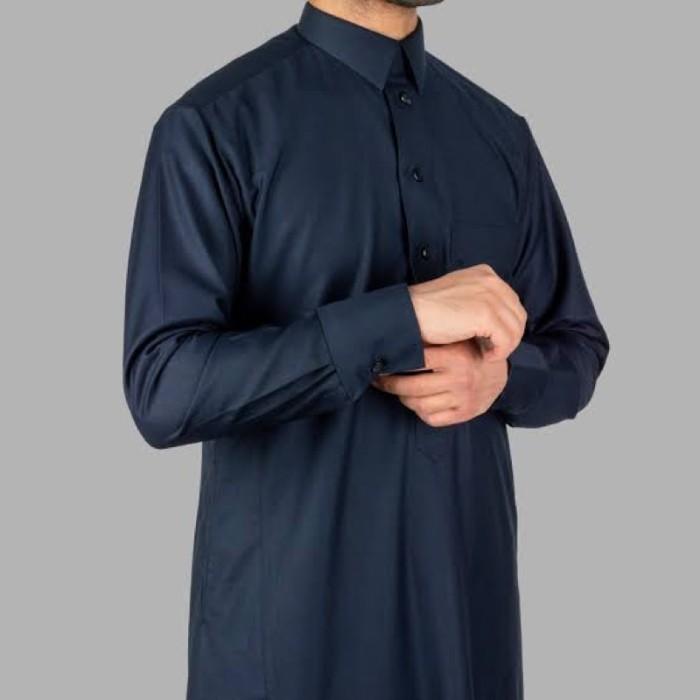 Busana Muslim Jubah Gamis AL ASEEL - PREMIER Manset Laki Pria Hitam Polos Model Kemeja Berkera Lipat