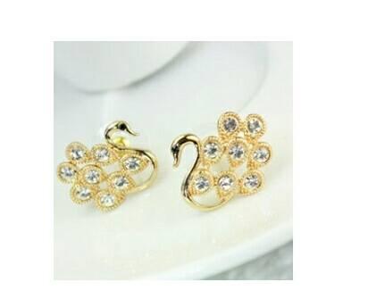 Little swan rhinestone earring anting angsa warna emas