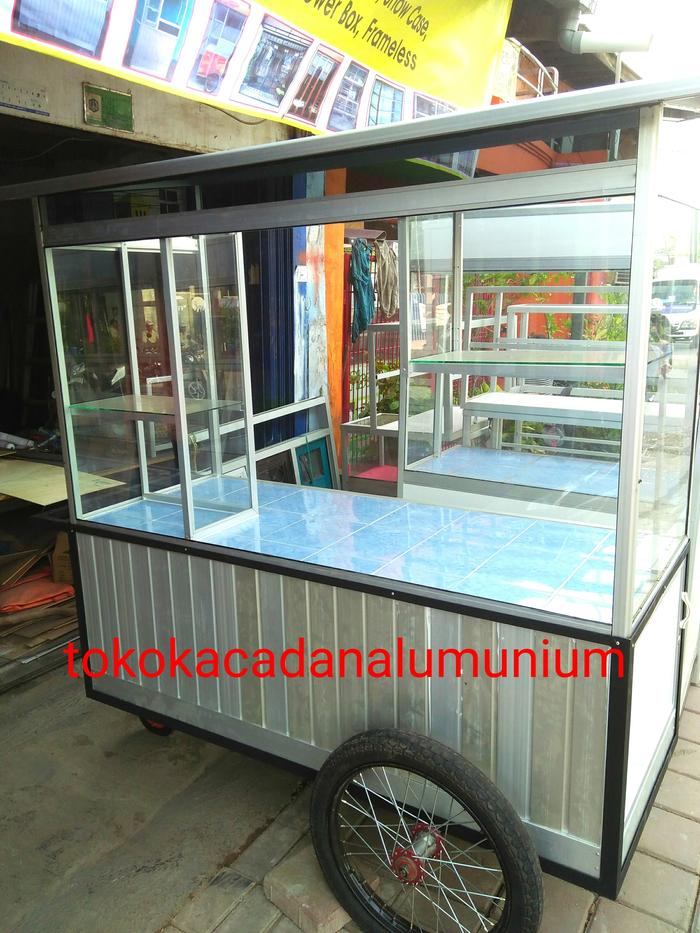 Gerobak alumunium kaca roda motor