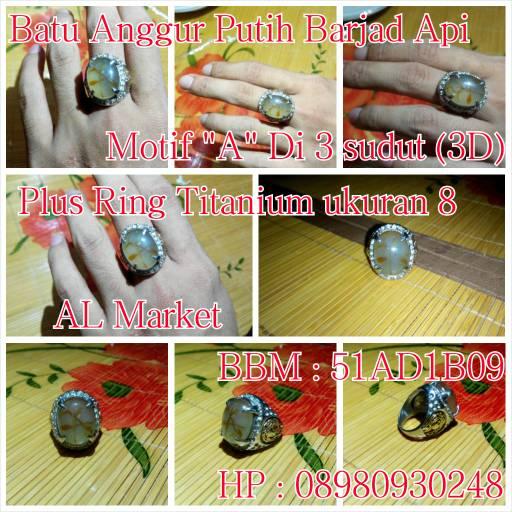 Batu Cincin Anggur Putih Barjad Api Motif "A" di 3 sisi (3D)