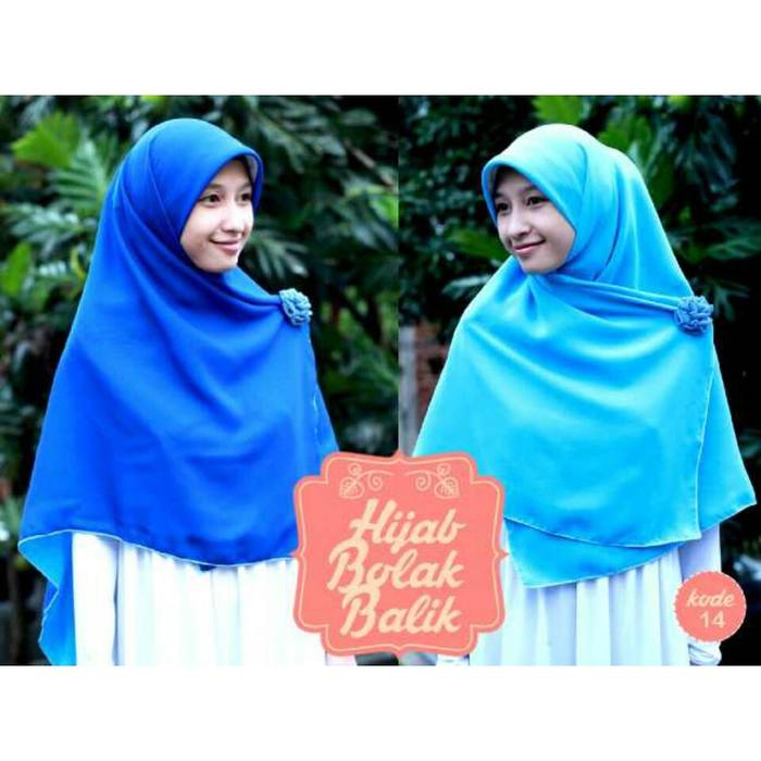 Hijab Syar'i Bolak Balik Biru elektrik-Biru laut