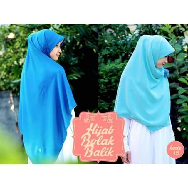 Hijab syari bolak balik biru turkis-biru langit
