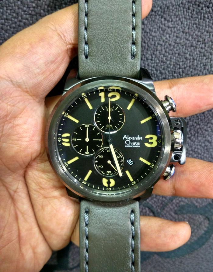 Jam Tangan Pria Alexandre Christie Ac 6280 Silver Olive Green Leather