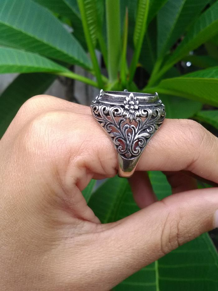 emban cincin perak 925 ukir krangcang 4cakar bunga