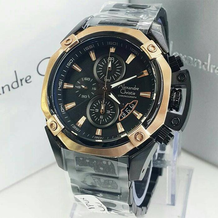 Jam Alexandre Christie AC 6225 MC AC6225MC Hitam Rose Gold Original