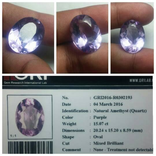 Batu Kecubung Ungu Amethyst Memo GRI 15.07 crt