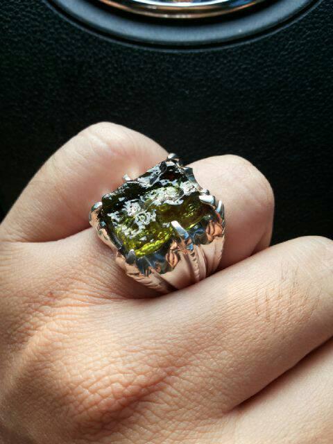 Batu Cincin Natural Satam Hijau + Ring Perak