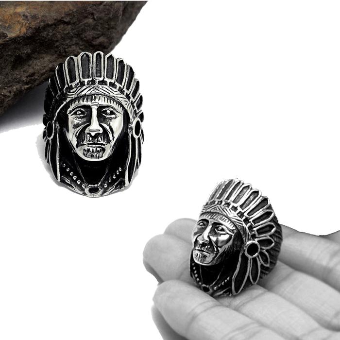 Cincin Indian Ring Stainles Steal Skullring Apache Chief Red Head Ring