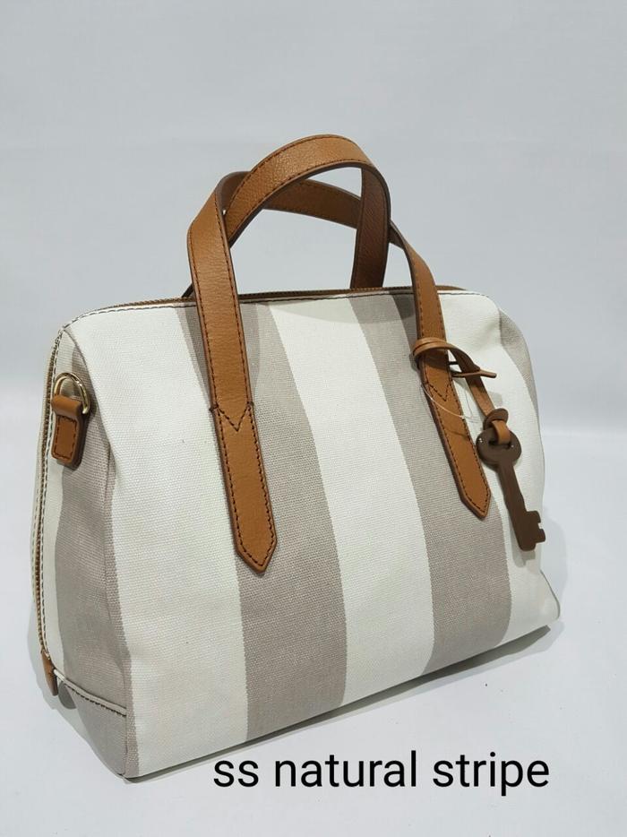 Tas Authentic FOSSIL sidney satchel natural stripe Original Asli