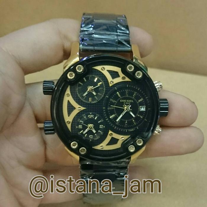 Jam Tangan Pria Cowok Diesel Tripel Time Black Gold Grade Super